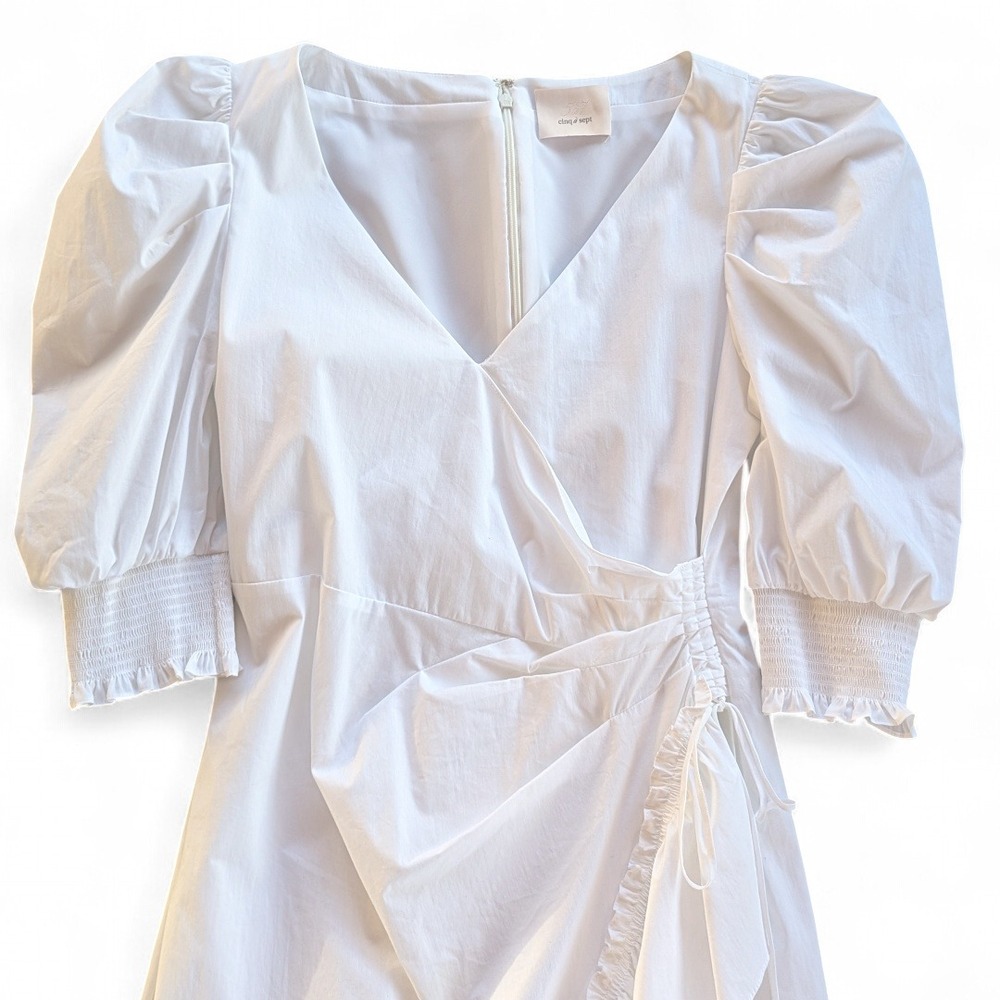 Cinq‎ A Sept Kacy Ruffle Wrap Dress Puff Sleeve Est Sz 4 White - Picture 9 of 13